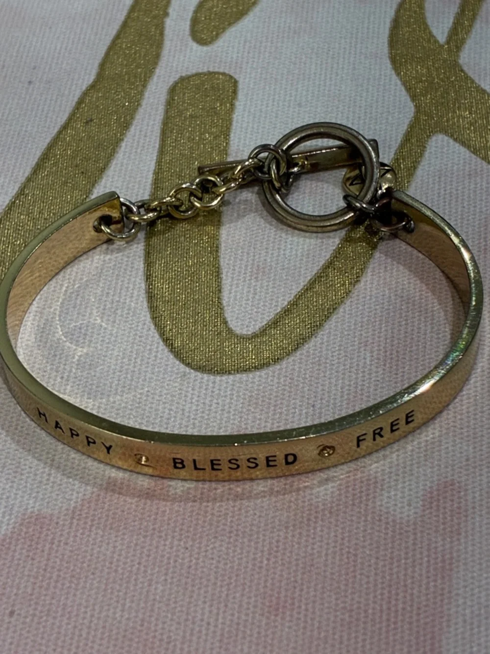 Gold Inspirational Cuff Bracelet - Happy Blessed Free